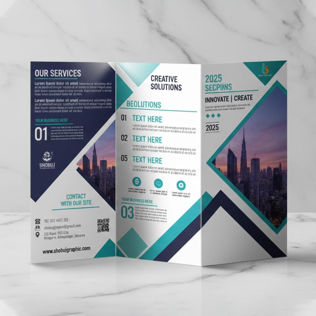 Premium Trifold and Bifold Brochure Printing Service in Delhi by Printel Deziner showcasing Jewelry and Corporate designs.