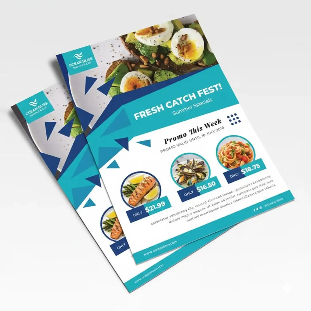 Stack of premium green eco-friendly home furniture flyers printed by Printel Deziner Delhi