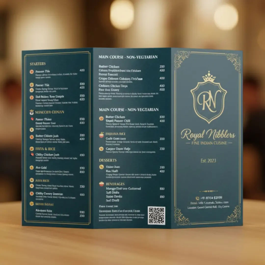 Menu Cards 1 Premium Menu Card Printing in Delhi by Printel Deziner showing custom restaurant menu designs with high-quality food photography and elegant layouts.