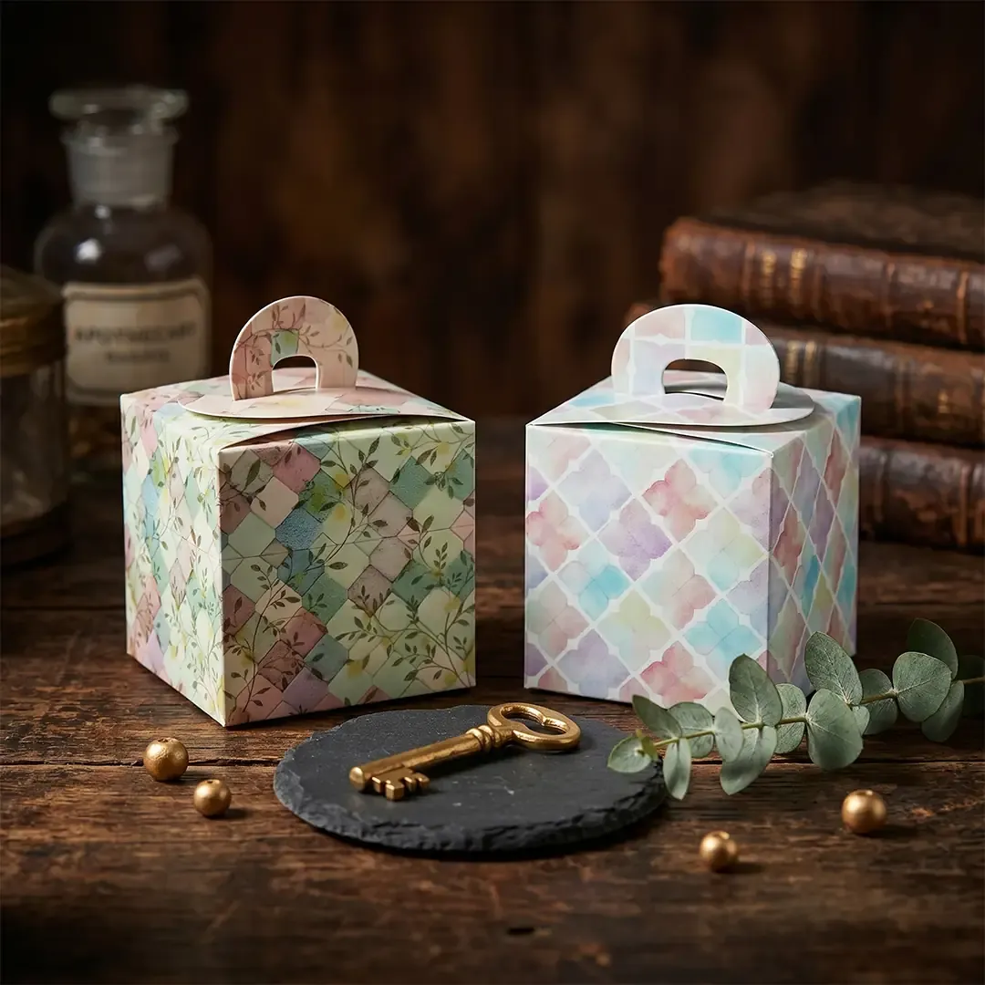 Premium Mini Hut Shape Gift Boxes by Printel Deziner Delhi featuring pastel floral prints and die-cut windows, perfect for jewelry and single wedding favors