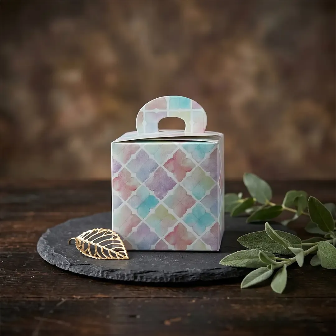 Premium Mini Hut Shape Gift Boxes by Printel Deziner Delhi featuring pastel floral prints and die-cut windows, perfect for jewelry and single wedding favors