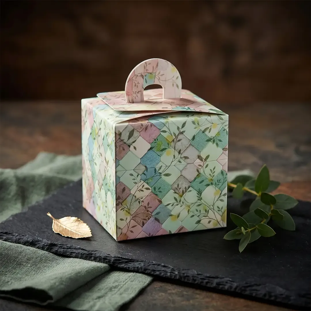 Premium Mini Hut Shape Gift Boxes by Printel Deziner Delhi featuring pastel floral prints and die-cut windows, perfect for jewelry and single wedding favors