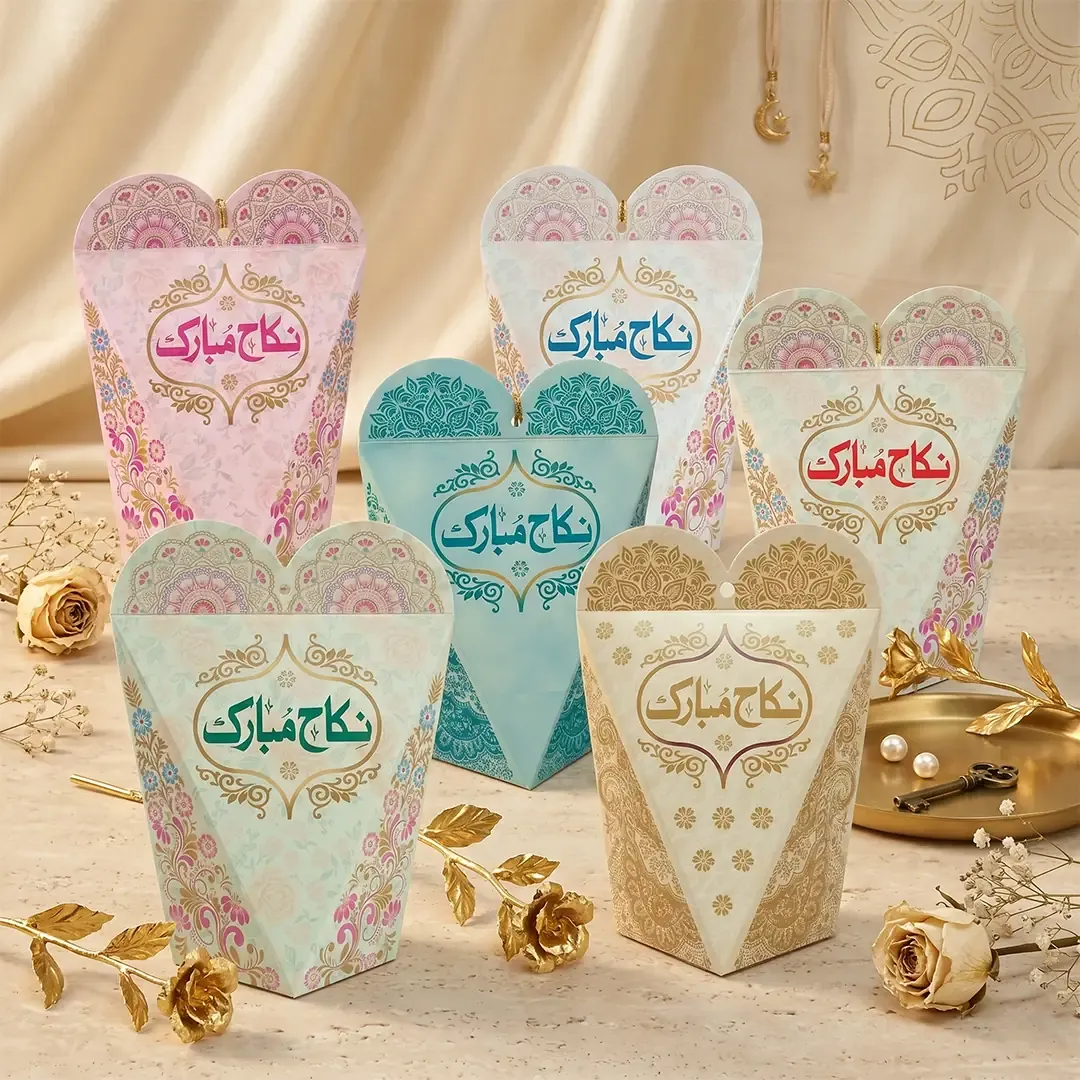 Heart Shape Nikah Mubarak Gift Box 1 Premium Nikah Mubarak Gift Box Printing in Delhi by Printel Deziner featuring heart-shape wedding favor boxes