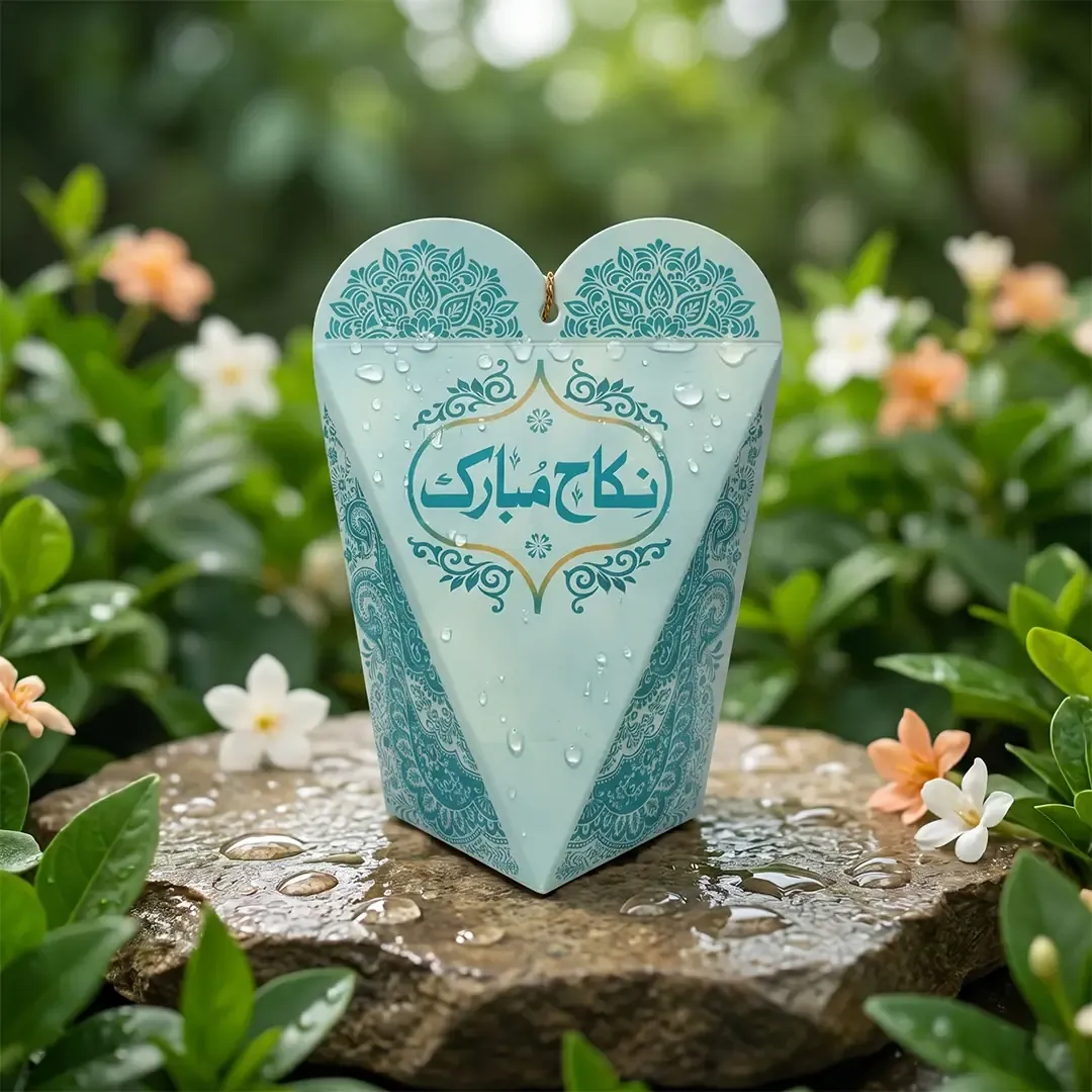 Premium Nikah Mubarak Gift Box Printing in Delhi by Printel Deziner featuring heart-shape wedding favor boxes