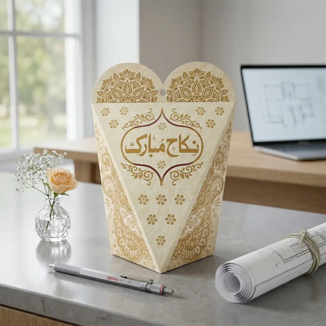 Heart Shape Nikah Mubarak Gift Box 3 Premium Nikah Mubarak Gift Box Printing in Delhi by Printel Deziner featuring heart-shape wedding favor boxes