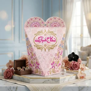 Premium Nikah Mubarak Gift Box Printing in Delhi by Printel Deziner featuring heart-shape wedding favor boxes