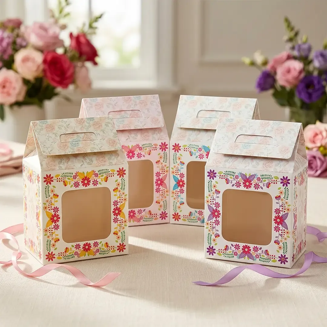 Hut Style Medium Window Gift Box 1 Premium Custom Box Printing in Delhi by Printel Deziner featuring floral handle favor boxes with die-cut windows for luxury sweets and gifts