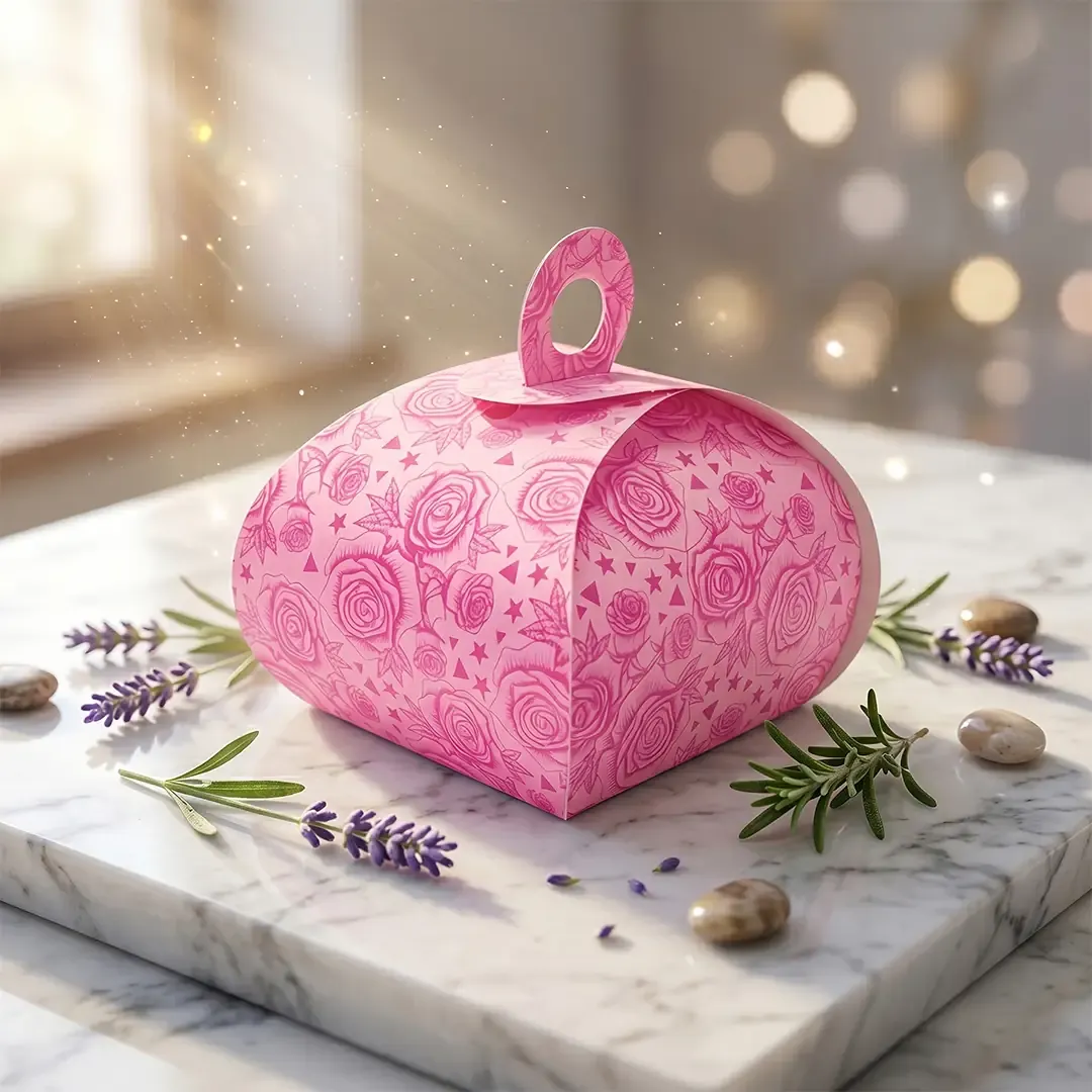 Lotus Style Gift Box Small 3 Premium Lotus Shape Custom Gifting Boxes in Delhi by Printel Deziner featuring floral rose patterns and integrated handles in pink, lavender, and mint colors