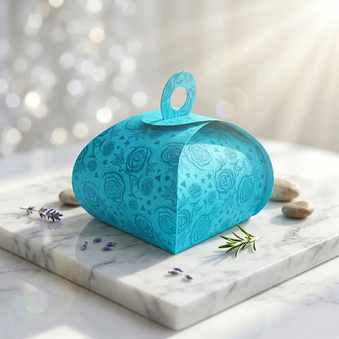 Lotus Style Gift Box Small 1 Premium Lotus Shape Custom Gifting Boxes in Delhi by Printel Deziner featuring floral rose patterns and integrated handles in pink, lavender, and mint colors