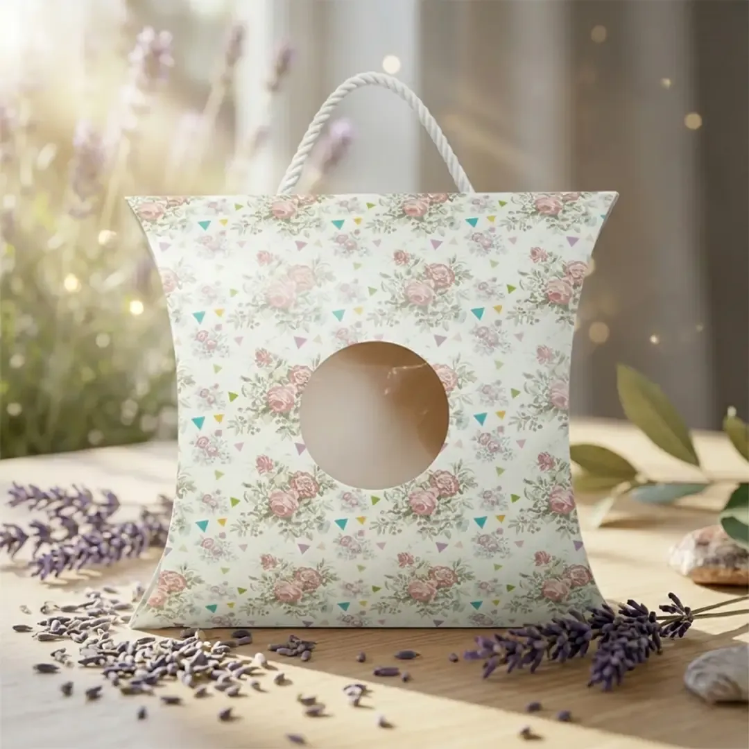 remium large pillow boxes with handles and windows by Pillow Box Manufacturers in Delhi Printel Deziner, featuring rose and mandala prints