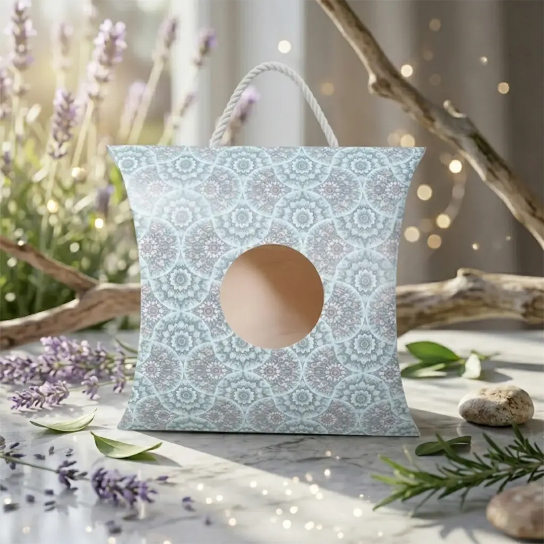 remium large pillow boxes with handles and windows by Pillow Box Manufacturers in Delhi Printel Deziner, featuring rose and mandala prints