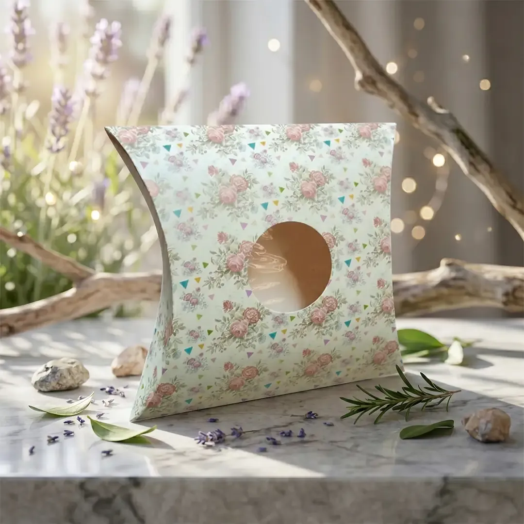 Premium floral window pillow boxes by Pillow Box Printing in Delhi expert Printel Deziner, featuring rose and mandala patterns for luxury sweets and jewelry