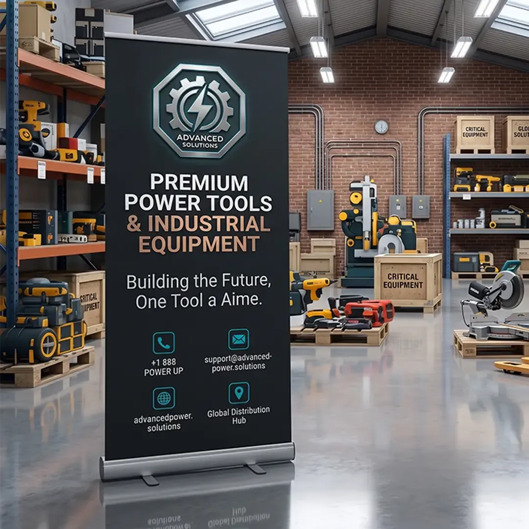 Premium Standee Printing Delhi - Industrial power tools and equipment roll-up banner