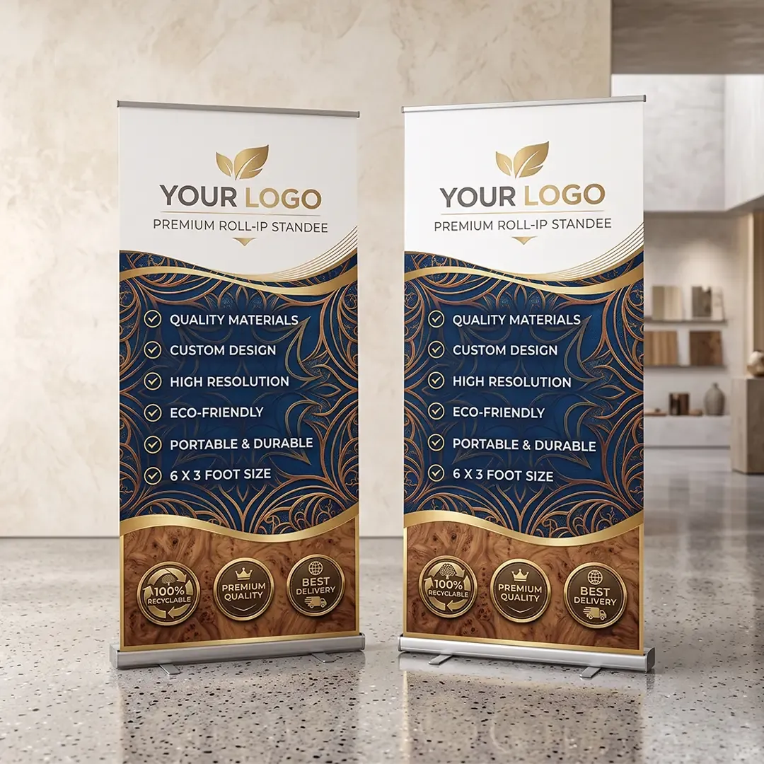Premium Standee Printing Delhi - Corporate logo and branding roll-up banner